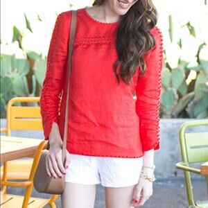 J. Crew embroidered linen blouse Red 6